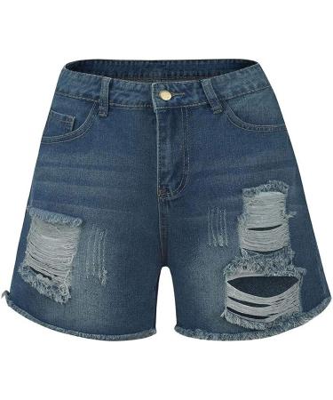 Qinnyo Women's Casual Summer Denim Shorts - Trendy Hole Bottom Design, Dressy and Versatile - B-Blue, Size Large - Buy Online on GoSupps.com