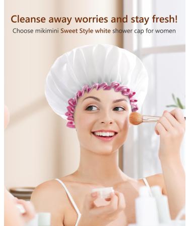 Mikimini XL White Shower Hood for Long Hair - Reusable Waterproof Soft & Flexible Bathing Hair Cover (1 Piece) with Pink Tip - Buy Online on GoSupps.com