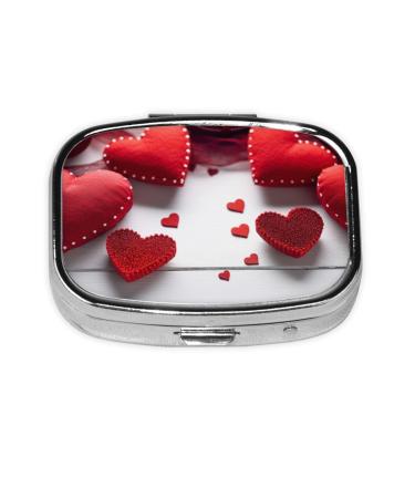 Handmade Red Hearts Printed Square Pill Box Portable Travelling Pill Box Medicine Organiser