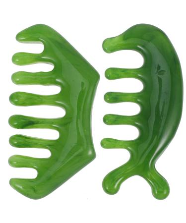 Clispeed Jade Gua Sha Comb Set - 2pcs Wide Tooth Manual Scalp Massager for Relaxation & Hair Care | International Shipping - Buy Online on GoSupps.com