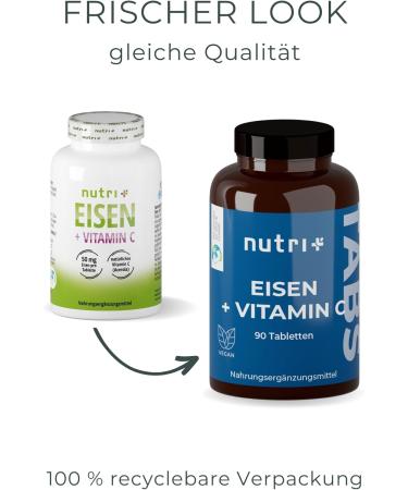 Iron Tablets 50mg - Vegan & Natural Vitamin C - 90 Bisglycinate Tablets for Vegetarians Pregnant Women Children & Fatigue Relief - Buy Online on GoSupps.com