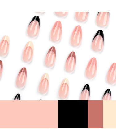 Mouyouglow Short Almond Press On Nails - Pink Nude Brown Vanilla French Tip Fake Nails with Glue | Shiny Artificial Fingernails for Autumn & Spring - Buy Online on GoSupps.com
