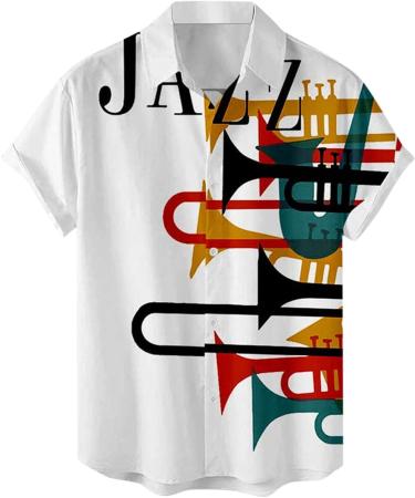 BEUU Men's Casual Short Sleeve Hawaiian Shirt with Jazz Music Print - Regular Fit Beach Top for Summer - Activewear for Swimming and Bodybuilding - Buy Online on GoSupps.com
