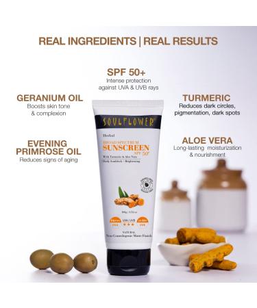 Soulflower Face Sunscreen SPF 50+ with Turmeric Oil-Free Moisturizer 100g - Buy Online on GoSupps.com