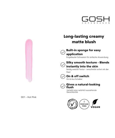 Gosh Cream Blush Matte - Vegan Liquid Blush for Fresh Finish | Allergy-Certified Hot Pink - Perfect Travel Companion - Buy Online on GoSupps.com