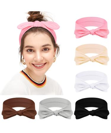 MISUPORVE Bow Headbands for Women Elastic Hair Bands Rabbit Ears Knotted Headband Fashion Cloth Head Wrap Workout Cute Hair Accessories 6 Pack
