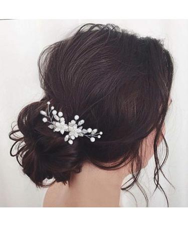 Unsutuo Silver Flower Wedding Hair Comb - Bridal Accessories with Crystals & Pearls - Buy Online on GoSupps.com