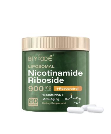 NAD+ Supplement - 900mg Liposomal Nicotinamide Riboside Capsules with Resveratrol & Quercetin 80 Capsules Anti-Aging Energy Focus