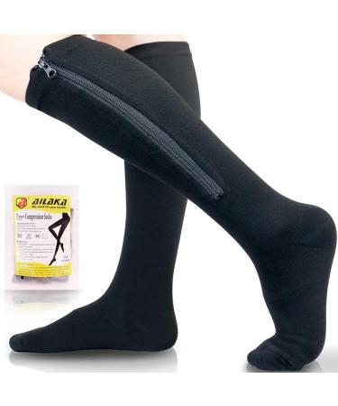 Ailaka 15-20 mmHg Zipper Compression Socks for Women Men Closed Toe Support Graduated Medical Varicose Veins Hosiery Perfect for Athletics Running Flight Travel Support Edema Pregnancy 2X-Large (1 Pair) Black