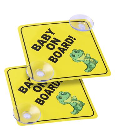 cobee Baby on Board Car Warning Signs 2 Pcs 5"x5" Safety Car Sign with Double Suction Cups Baby in Car Sticker for Car Window Cling Reusable Durable Baby on Board Sticker Decal(Style-C)