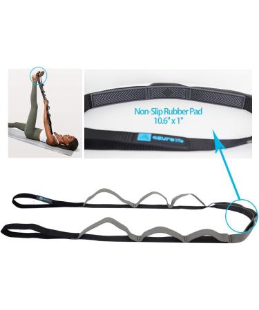 AZURELIFE 11-Loop Half Elastic Stretch Strap for Yoga, Physical Therapy & Dance - Gray | Instruction Guide Included - Buy Online on GoSupps.com