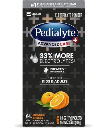 Pedialyte AdvancedCare Plus Electrolyte Powder - 33% More Electrolytes & PreActiv Prebiotics  Orange Breeze  6 Pack - Buy Online on GoSupps.com