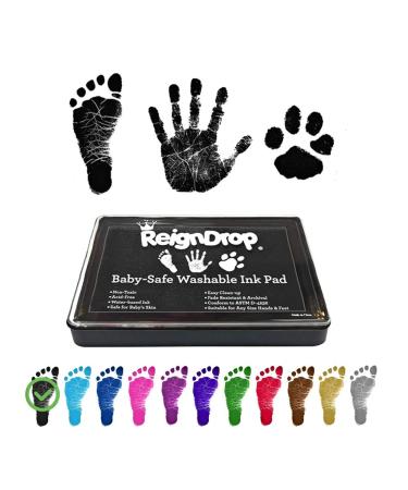 ReignDrop Ink Pad For Baby Footprint, Handprint, Create Impressive Keepsake Stamp, Non-Toxic and Acid-Free Ink, Easy To Wipe and Wash Off Skin, Smudge Proof, Long Lasting Keepsakes (Black)