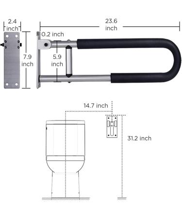 XINGHE Handicap Grab Bars Rails Toilet Handrails Bathroom Safety Bar Hand Support Rail Handicapped Handrail for Seniors Elderly Disabled Mounted Bath Grips 23.6 Inch Black - Buy Online on GoSupps.com
