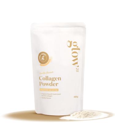 Glow25® The Original Vanilla Collagen Powder [450 g] - Premium Collagen Hydrolysate - Peptides Type 1 and 3 - Perfect Solubility