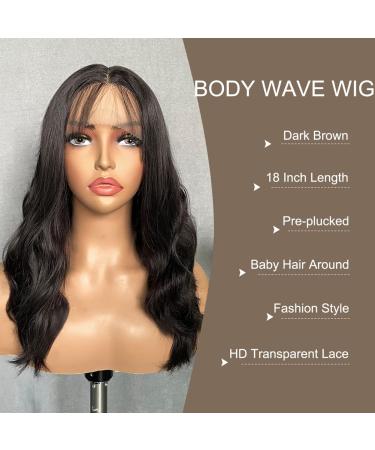 SOKU 18 Body Wave Synthetic Lace Front Wig Dark Brown - Pre Plucked T Part with Baby Hair, HD Transparent Lace - Women's Natural Wave Wigs - Buy Online on GoSupps.com