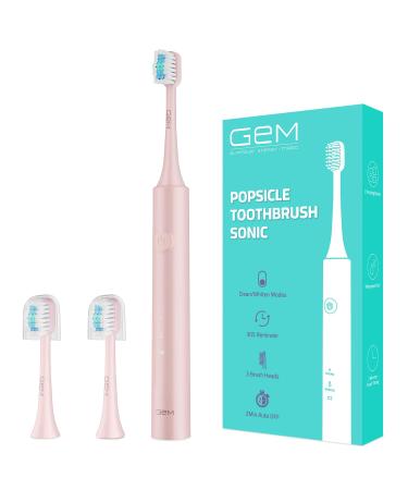 GEM GLAMOUR ENERGY MAGIC Sonic Electric Toothbrush for Adults and Kids 3 Heads Rechargeable Power Tooth Brush Travel Toothbrushes Gifts-Pink