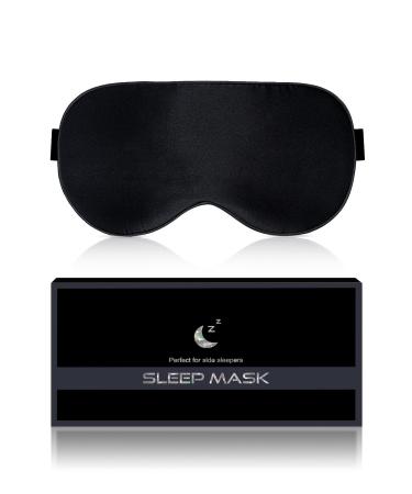 Silk Sleep Mask Eye Mask 22Momme 100% Pure Mulberry Silk Blackout Anti-Allergy Natural Silk Eye Mask with Adjustable Headband Suitable as A Gift for Both Men and Women (Black)