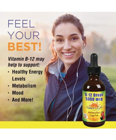 Nature's Life B-12 Drops Wild Berry 5000 mcg - 2 fl oz (60 ml) | Boost Energy & Metabolism - Buy Online on GoSupps.com