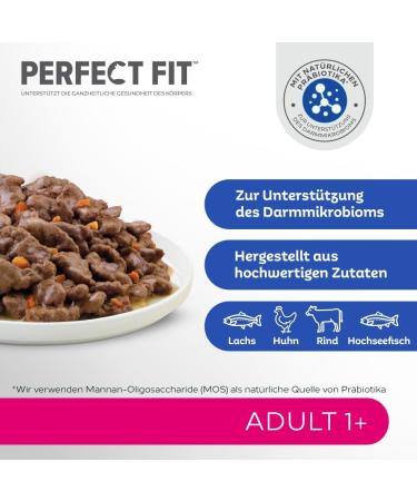Perfect Fit Adult Cat Food - 48 Portion Bags (12x85g) - Salmon Deep Sea Fish Beef & Chicken - Premium Wet Food for Cats 1 Year+ - Buy Online on GoSupps.com
