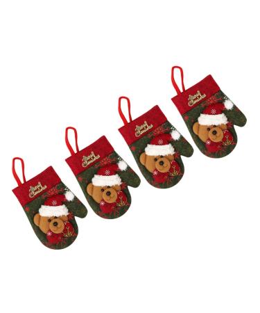 FELTECHELECTR 4 pcs Bag Holder Bear Christmas Bags Gloves Decoration Little Cutlery Cutter Candy and Forks 14X9cm As Shown