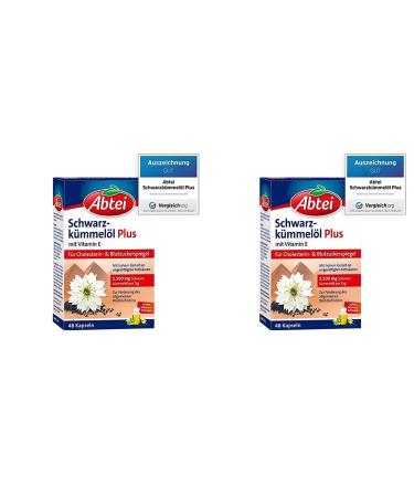 Abbey black cumin oil plus - with vitamin E - dietary supplement for cholesterol and blood sugar levels - 1 x 48 capsules (pack with 2) 48 pieces (2 pack)
