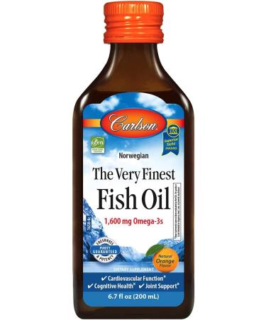 Carlson The Very Finest Fish Oil 1600 mg Omega 3 Liquid Fish Oil Supplement Norwegian Fish Oil Sustainably Sourced Fish Oil Liquid - Orange - 6.7 Fl Oz