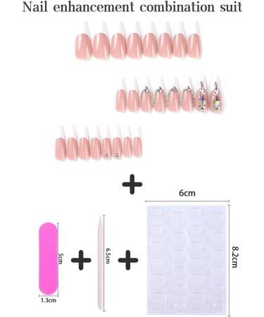 24pcs Long Coffin False Nails French White Tip Stick on Nails Press on Nails with Rhinestones Removable Glue-on Nails Full Cover Fake Nails Women Girls Nail Art Accessories 0268Y50 - Buy Online on GoSupps.com