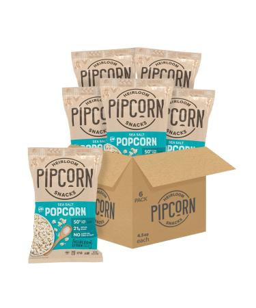 Pipcorn Heirloom Mini Popcorn - Sea Salt 4.5oz 6 Pack - Gluten Free, Non-GMO Heirloom Corn, Non-Artificial, Preservative Free Snacks Sea-Salt 4.5 Ounce (Pack of 6)