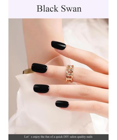 Foyute Semi Cured Gel Nail Strips 20 Pcs Soft Self-Adhesive Gel Nail Polish Wraps Sticker for Salon-Quality Manicure Set Long Lasting Easy to Apply & Remove Nail File & Wooden Stick (Black) - Buy Online on GoSupps.com