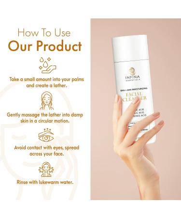Hydrating Facial Cleanser 8 oz - Non-Foaming AHA BHA Formula with Hyaluronic Acid & Antioxidants for All Skin Types - International Shipping Available - Buy Online on GoSupps.com
