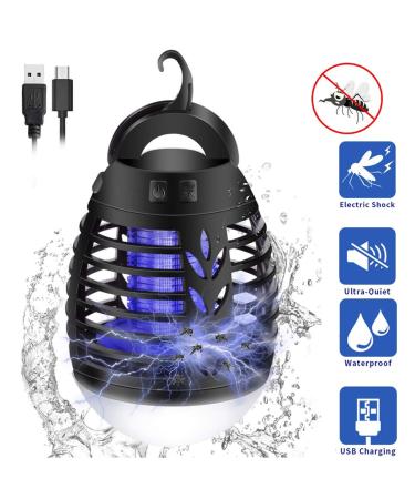 Electric Fly Killer Camping Mosquito Lights 2 in 1 Portable USB Rechargeable Bug Fly Zapper Lights Tent Light IP66 Waterproof Outdoor Indoor Insect Killer for Camping Hiking Fishing (Green)