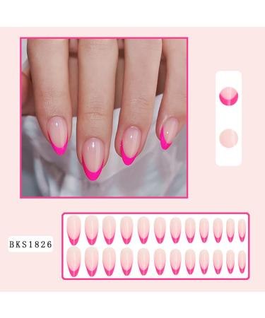 24 Pcs Hot Pink French Tip Press-On Nails | Short Almond Fake Nails - Reusable Acrylic Full Cover for Women - Buy Online on GoSupps.com