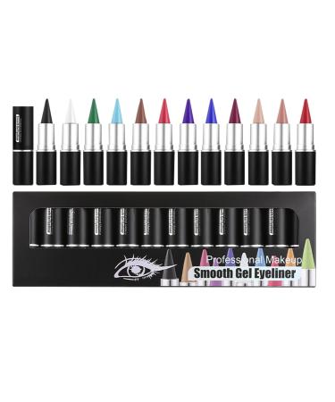 Gel eyeliner waterproof chalk eyeliner stick Long lasting gel eyeliner 12 x Natural Matte Tinted Eyeliner Cream Matte Quick Dry Eyeliner for Women and Girls