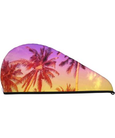 Palm Trees at Sunset Microfiber Hair Towel - Super Absorbent Coral Velvet Wrap for Women | Quick Drying for Long Curly & Thick Hair - Buy Online on GoSupps.com