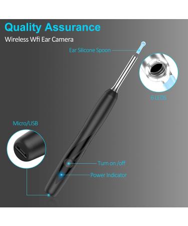 1080P FHD Ear Wax Removal Tool Camera with 6 LED Lights - Waterproof Endoscope for iPhone & Android - Ideal for Adult, Kids, and Pets - Black - Buy Online on GoSupps.com