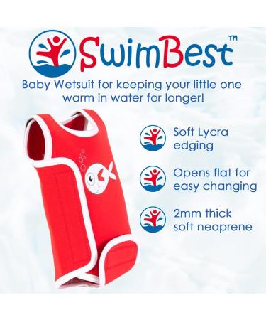 SwimBest Baby Wetsuit - Neoprene Swimming Costume for 12-24 Months, Red Fish Design | 50+ UV Protection - Buy Online on GoSupps.com