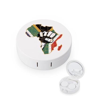 Black Power Africa Fist Map Cute Contact Lens Case Travel Portable Round Contact Storage Box Kit with Mirror for Daily Outdoor