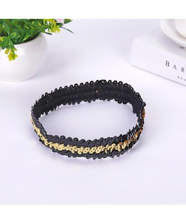 Hairband Elastic Stretch | Hair Bands Fashion | Sequin Headband Elastic | Women's Headbands - Stylish for Teens Girls and Women - Hair Accessories for Volleyball Basketball and Sports Teams Black Gold - Buy Online on GoSupps.com