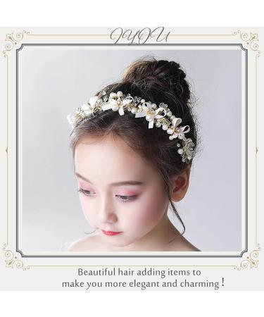 IYOU Princess Pearl Headpiece Gold Bowknot Headband Crystal Bridal Wedding Hair Accessories Holy Communion Hair Tiaras for Flower Girls - Buy Online on GoSupps.com