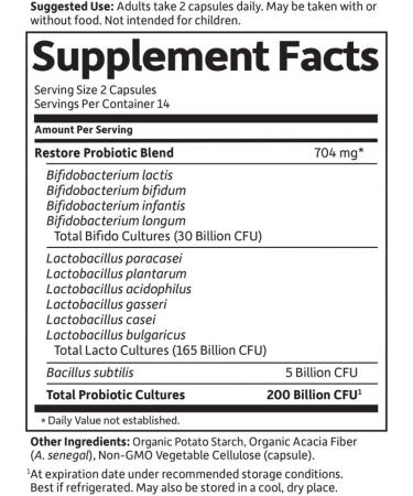 Dr. Formulated Probiotics Platinum Series Restore 200 Billion CFU - Vegan, Non-GMO, Gluten-Free, Dairy & Soy Free - 28 Capsules - Buy Online on GoSupps.com