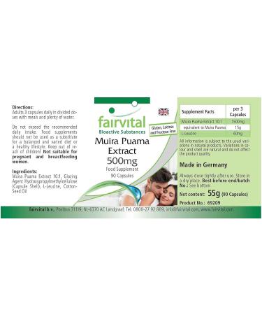 Fairvital Muira Puama Extract 500mg - Vegan - High Dosage - 90 Capsules - Buy Online on GoSupps.com