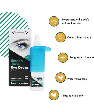 Eye Doctor Screen Time Eye Drops 10ml - Dry Eye Relief with Sodium Hyaluronate - Preservative Free for Tired Eyes - Contact Lens Friendly - Buy Online on GoSupps.com