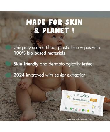 Eco by Naty Plastic-Free Baby Wet Wipes - 100% Compostable Herbal Towels for Newborns & Sensitive Skin | 12 Pack (672 Wipes) - Buy Online on GoSupps.com