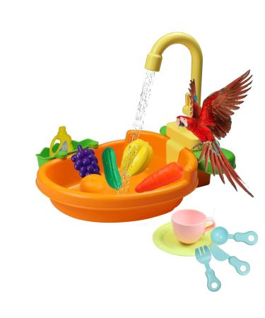 SGQCAR Bird Bathtub,Automatic Parrot Bathtub with Faucet,Bird Bath Sink for Parakeets,Budgie,Cockatiel,Conure and Small Birds New Orange