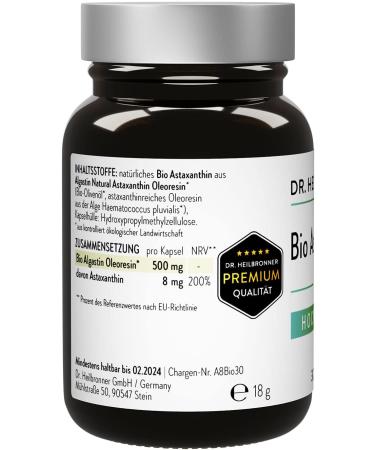 Dr. Heilbronn Bio Astaxanthin 8mg Capsules - High Dose Antioxidant Supplement | Vegan Gluten-Free Lactose-Free - Haematococcus Pluvialis Carotenoids in Glass Bottle - Buy Online on GoSupps.com
