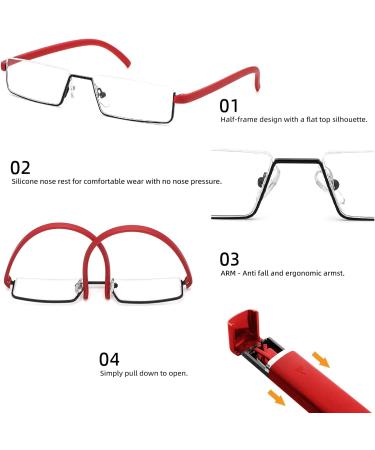 REAVEE Stylish Half Frame Reading Glasses for Women - Lightweight Red Rectangle Readers +3.0 with Case - Optimized for Comfort and Style - Buy Online on GoSupps.com