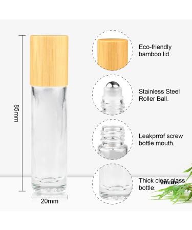 10ml Clear Refillable Glass Roll on Bottles 12pcs Set - Bamboo Roller Bottle for Essential Oils, Perfume Samples - Stainless Steel Roller Ball, Bamboo Cap - Buy Online on GoSupps.com