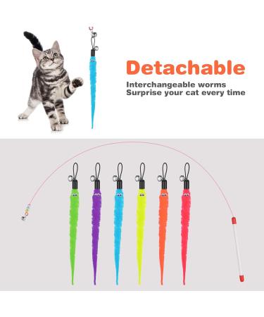 Interactive Cobee Cat Toys with Springs - 6 Colorful Plush Worms & Bells for Cats - Retractable & Replacement Furry Tail Toys - Buy Online on GoSupps.com