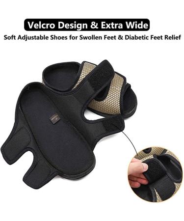 QDCZDQ Diabetic Sandals Extra Wide Width Open Toe Adjustable Walking Shoes for Women with Swollen Feet - Kaki - Size 5 US - Buy Online on GoSupps.com
